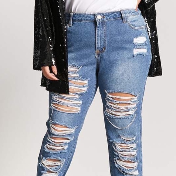 Forever 21 Denim - Forever 21+ Distressed Chain Boyfriend Jeans Size 18